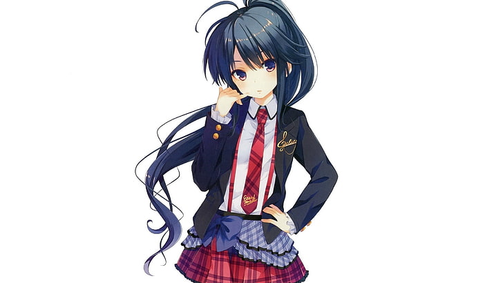black haired female anime character, school uniform, minimalism
