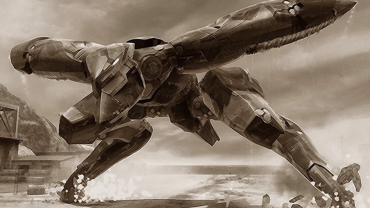 grayscale photo of robot, Metal Gear Rising, video games, Metal Gear Ray