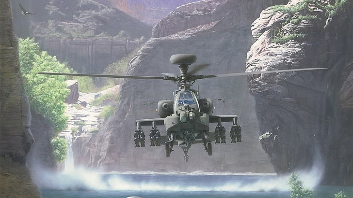 gray helicopter illustratio, Military Helicopters, Boeing Ah-64 Apache