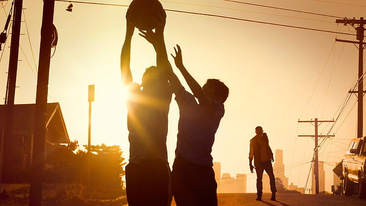 The Walking Dead, basketball, sunset, group of people, sky, HD wallpaper