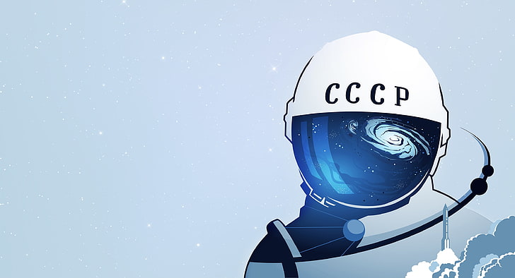 artwork, astronaut, Soviet Union, helmet, communication, text
