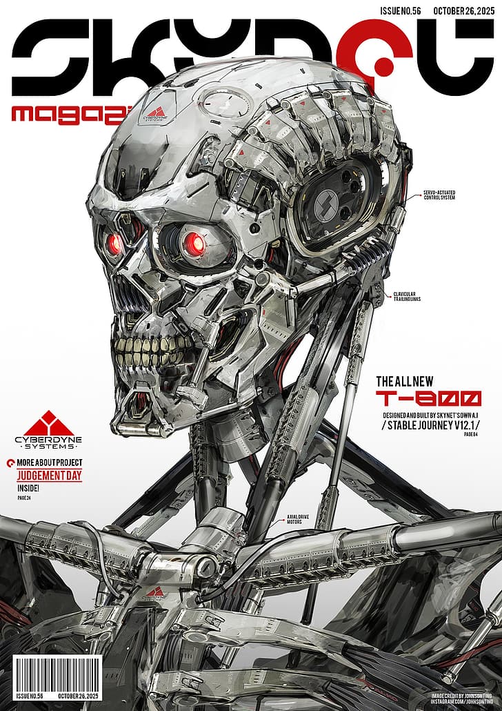 Johnson Ting, drawing, Terminator, androids, robot, portrait