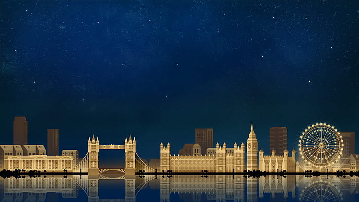 London, The sky, Minimalism, Night, The city, Art, Digital, HD wallpaper