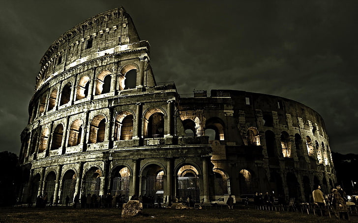 gray landmark, Rome, Colosseum, Italy, night, arch, history, the past, HD wallpaper