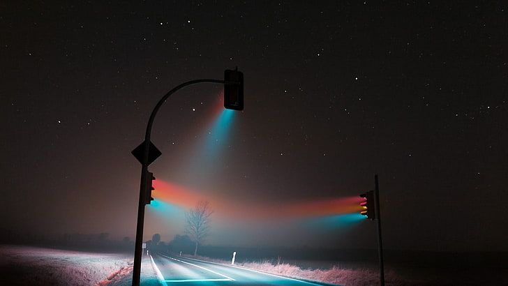 gray asphalt road, photography, traffic lights, night, Lucas Zimmermann, HD wallpaper