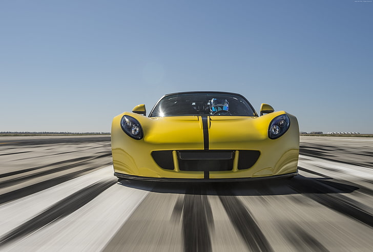 racing, yellow, Hennessey Venom GT Spyder, sport car, mode of transportation, HD wallpaper