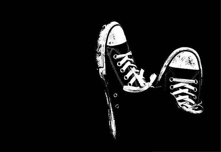 Converse, shoes, black background, canvas shoe, shoelace, copy space, HD wallpaper