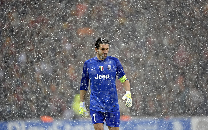 Juventus, Gianluigi Buffon, Azzurri, one person, snow, snowing, HD wallpaper