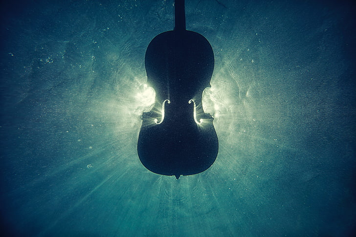 5K, Wooden Cello, Underwater, sea, swimming, one person, undersea