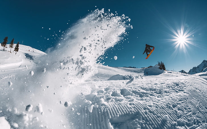 brown snowboard, Switzerland, freestyle, winter, cold temperature, HD wallpaper