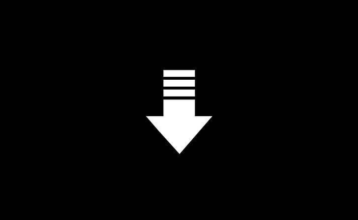Black, white arrow down, Aero, download, communication, sign, HD wallpaper