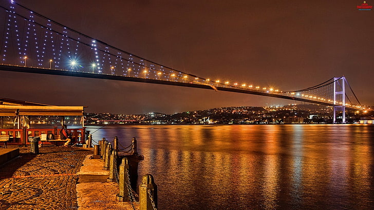landscape photo of black city bridge, Turkey, Istanbul, architecture, HD wallpaper