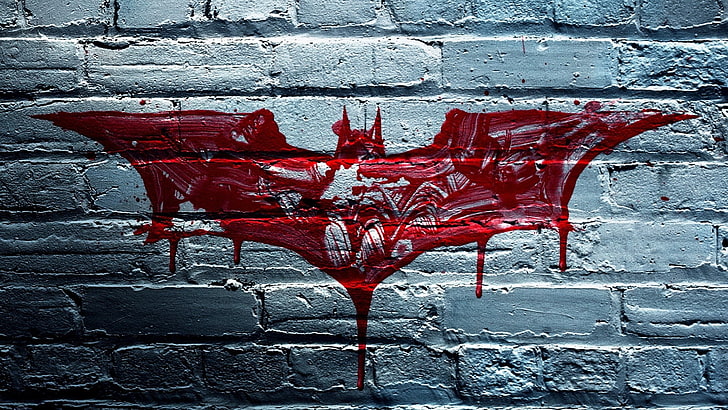 Batman logo, movies, The Dark Knight, wall, bricks, red, wall - building feature, HD wallpaper