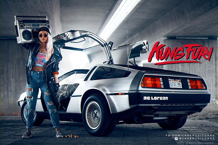 Kung Fury wallpaper, 1980s, DeLorean, transportation, mode of transportation