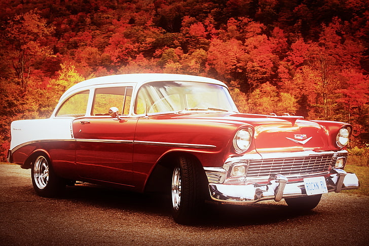 car, red cars, vehicle, Oldtimer, Chevrolet, bel-air, mode of transportation, HD wallpaper