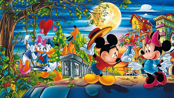 Valentine Day Cartoons Mickey With Minnie Mouse And Donald With Daisy Duck Disney Pictures Love Couple Wallpaper Hd 1920×1080, HD wallpaper