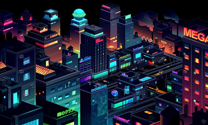city buildings illustration, city buildings during nighttime illustration, HD wallpaper