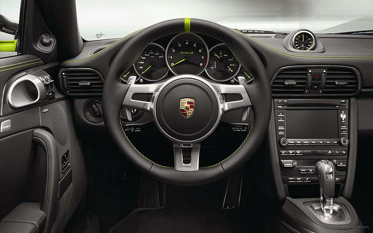 Porsche 911 Turbo S 918 Spyder Interior, black car steering wheel, HD wallpaper