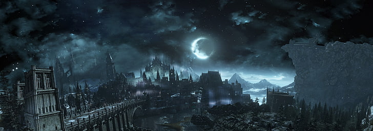 moon and castle digital wallpaper, Dark Souls III, dark fantasy