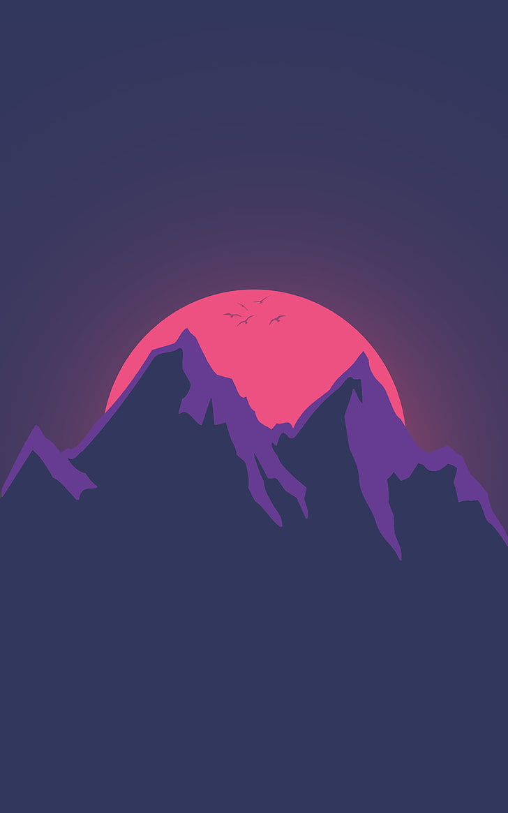 mountain and moon logo, Flatdesign, symbols, business, pink color, HD wallpaper