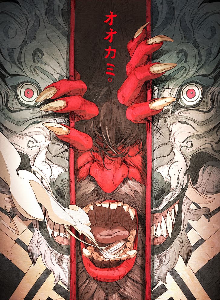 Chun Lo, artwork, digital, demon, red eyes, HD wallpaper