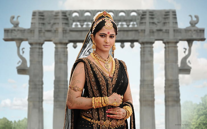 Anushka Rudhramadevi, women's black and brown sleeveless dress