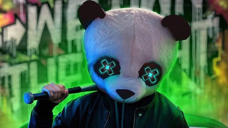 Panda Mask, baseball bat, HD wallpaper