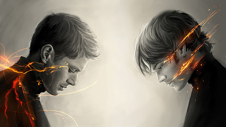 two male illustration, Supernatural, Winchester, Dean and Sam