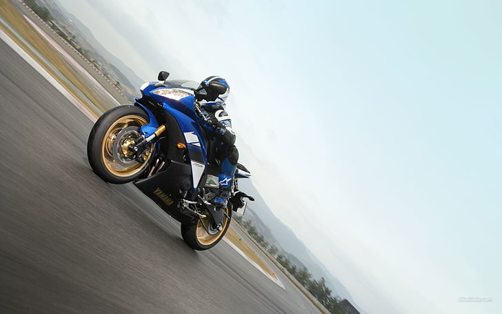 blue and black sports bike, Yamaha R6, motorcycle, transportation