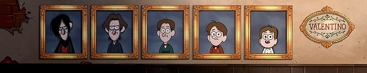 five brown photo frames, Gravity Falls, cartoon, animation, multiple display