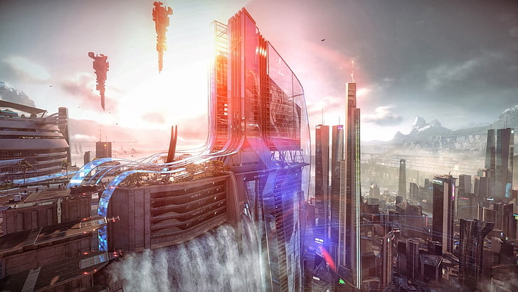 high rise buildings 3D wallpaper, cyberpunk, Killzone: Shadow Fall, HD wallpaper