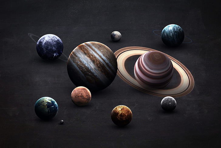Saturn, The moon, Earth, Planet, Mars, Jupiter, Neptune, Mercury