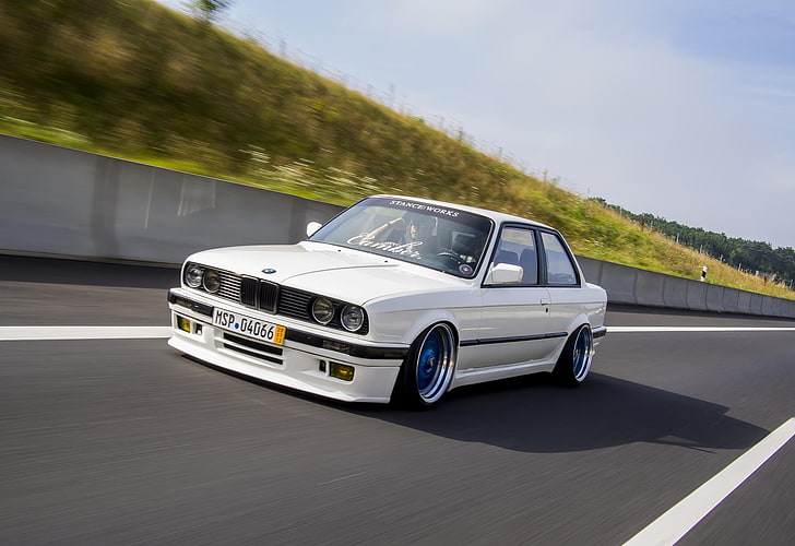 white BMW E30 M3 coupe, Speed, sport, Track, BBS, car, land Vehicle, HD wallpaper