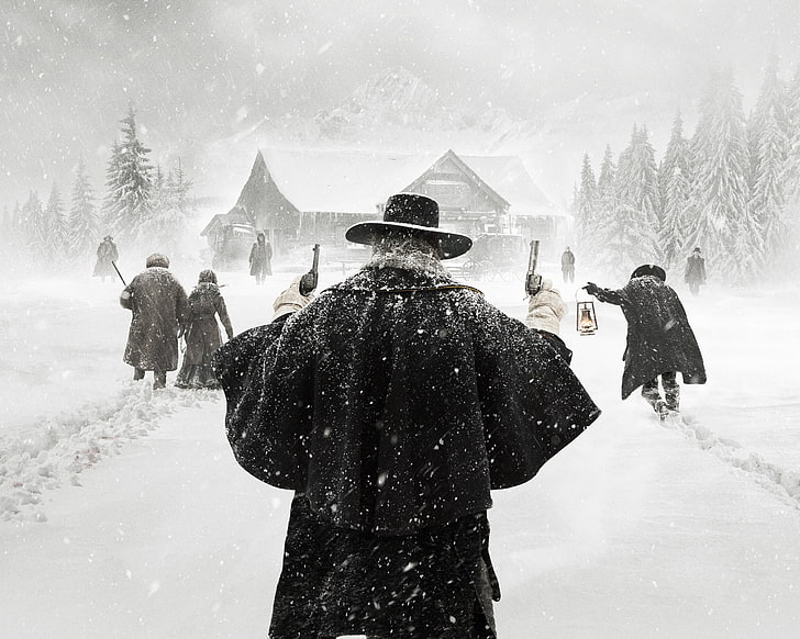 men's black coat, Winter, Snow, Woman, Kurt Russell, SHERIFF