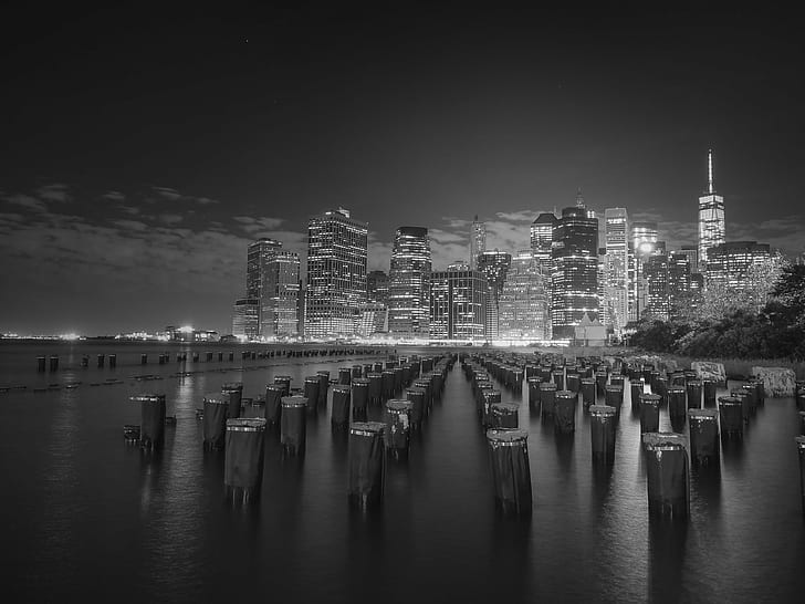 gray scale photo of high rise city buildings, NY, skyline, new york, HD wallpaper