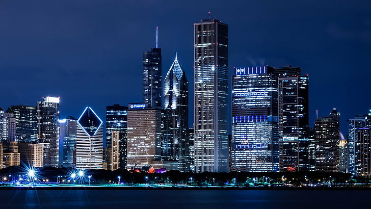 United States, Illinois, Chicago, skyscrapers, city night lights