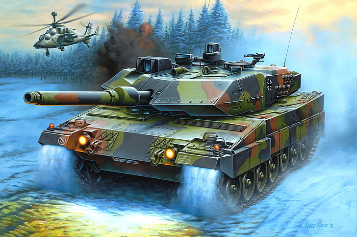 green and gray battle tank illustration, figure, helicopter, Germany