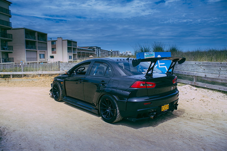 black sedan, car, drift, Hot Wheels, Mitsubishi Lancer, Mitsubishi Lancer Evo X, HD wallpaper