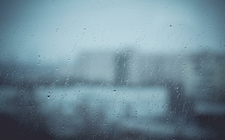 Blue Rain Day Water Drops Teardrops Widescreen, HD wallpaper