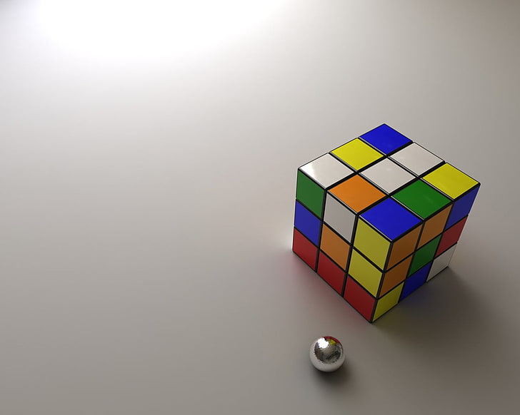 3x3 Rubik's cube, CGI, multi colored, studio shot, cube shape, HD wallpaper