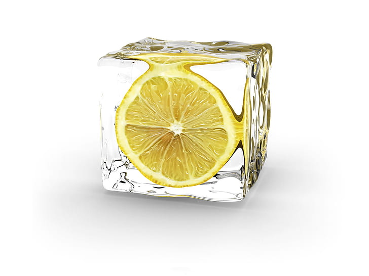 Lemon ice cube, white background, HD wallpaper