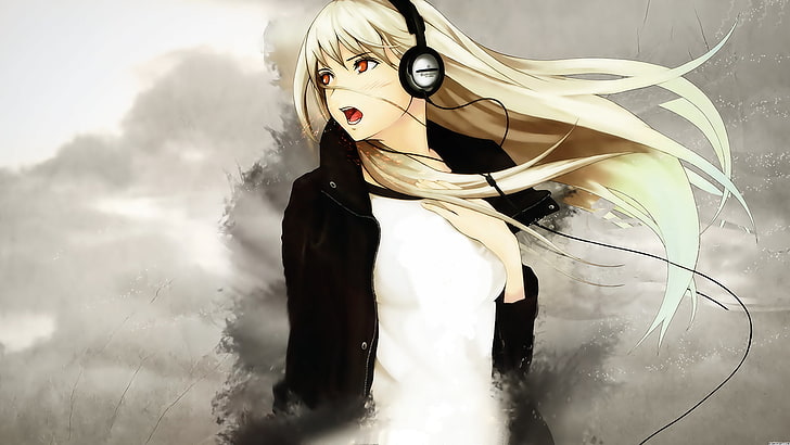female anime character illustration, anime girls, headphones