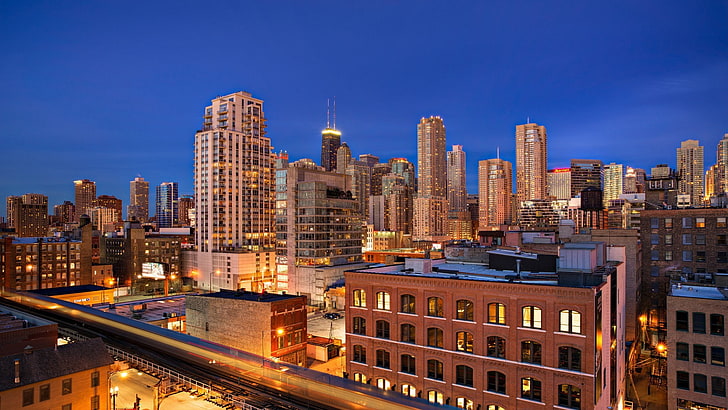 cityscape, building, lights, HDR, Chicago, architecture, building exterior