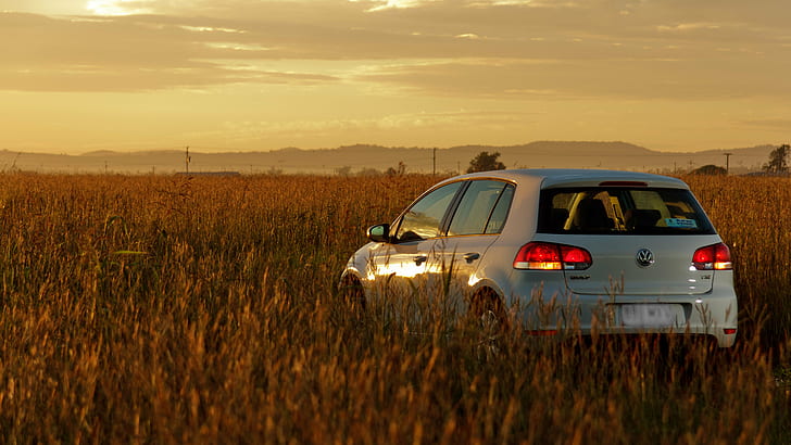photo of  white SUV in sunset view, VW Golf Mk6, A6, Typ, 5K, HD wallpaper