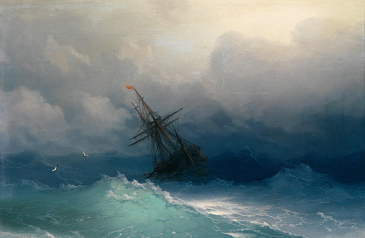 ship, artwork, sea, Ivan Aivazovsky, water, nature, no people