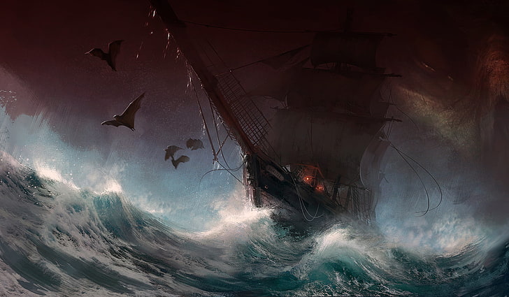 fantasy ship wallpaper, Joakim Ericsson, digital art, artwork
