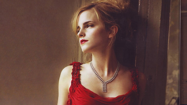 Emma Watsom, women's red dress, Emma Watson, blonde, celebrity, HD wallpaper