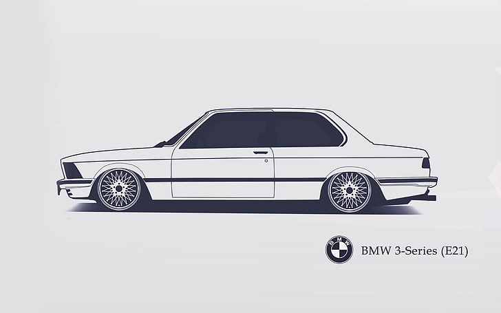 white BMW 3-series E21 coupe illustration, Minimalistic, SrCky Design