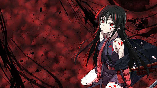 HD wallpaper: anime, anime girls, Akame ga Kill!, black hair, long hair,  red eyes, Wallpaper Flare