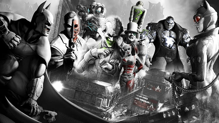 Batman: Arkham City, Harley Quinn, Joker, Harvey Dent, Catwoman, HD wallpaper